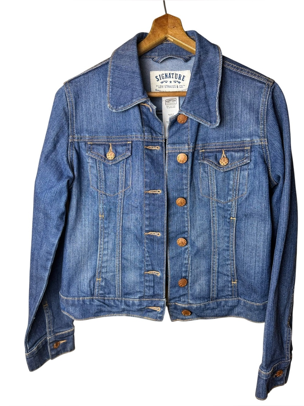 Levi Strauss Signature Denim Trucker Jacket Medium Wash Stretch M - Picture 2 of 9